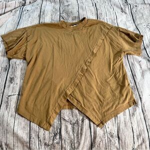 TNS Brown Asymmetrical T-Shirt With Flyaway Front Size Medium